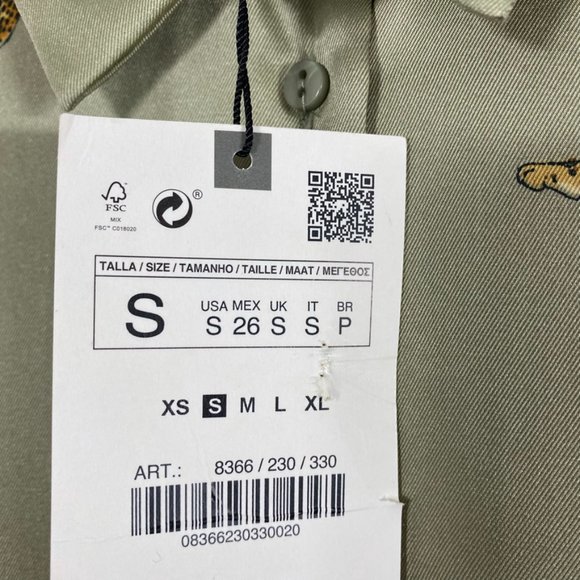 Zara Leopard silky button down blouse green size S - Picture 7 of 11